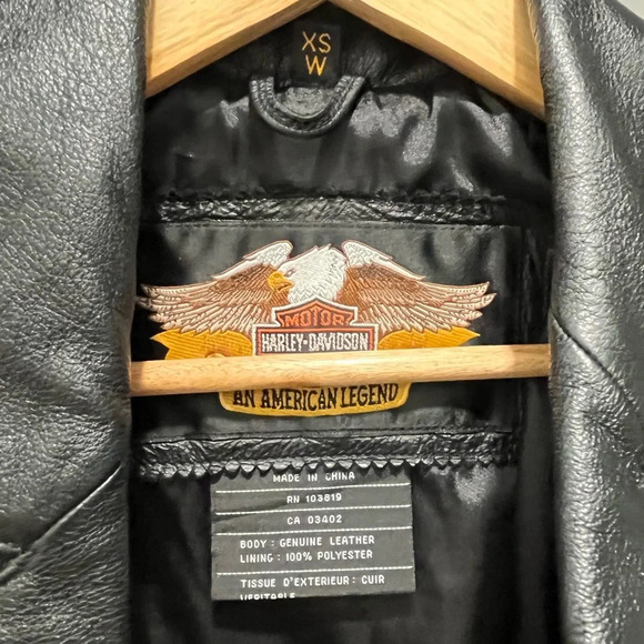Vintage Harley Davidson Black Leather Studded  Motorcycle Riding Jacket XS 90s - Picture 10 of 11